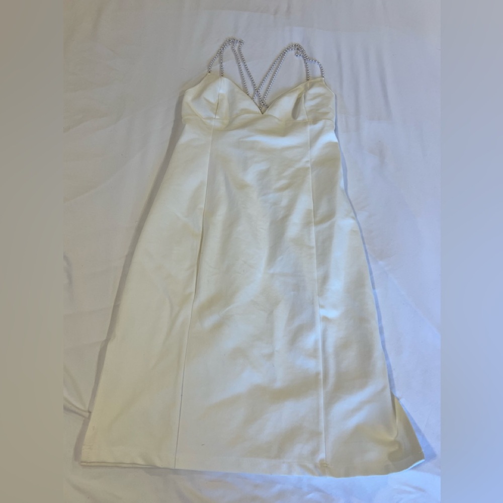 NWOT BHLDN stretchy white pearl strap midi dress